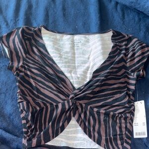 Urban Outfitters Black and Brown Zebra Twist-Front Crop Top